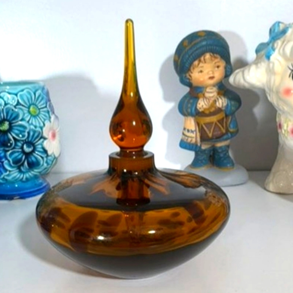 VTG Silvestri Perfume Bottle w/ Stopper Amber Leopard Print Spots Tortoise